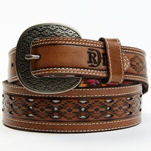 NWT Red Dirt Hat Co. Men's Ivory Underlay Tooled Leather Belt